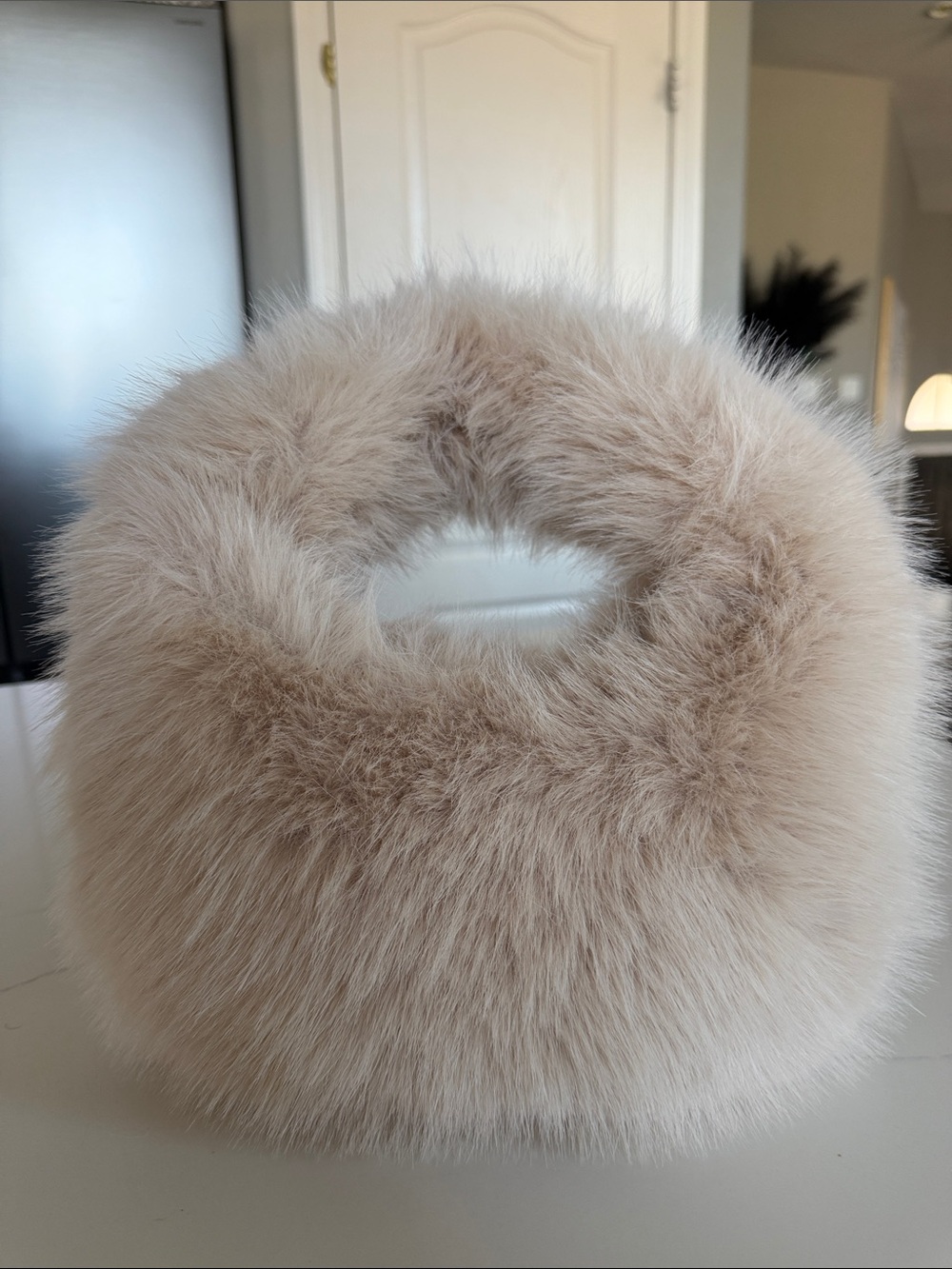 Plush Faux Fur Hobo Bag in Light Beige